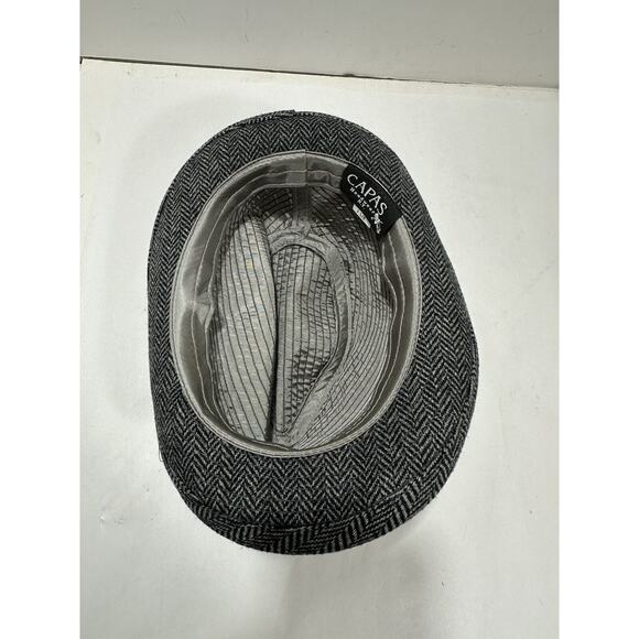 Capas Headwear Tweed Black White Gray Godfather Hat 7 1/8 Red Feather Gorgeous - Picture 4 of 11